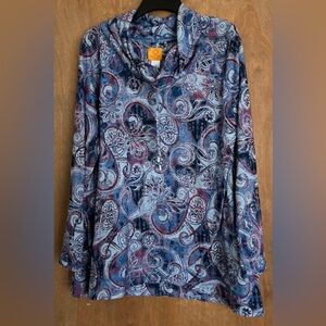 Ruby Rd Woman Cowl Neck With Drawstring Pullover Sweater Floral Paisley 2X